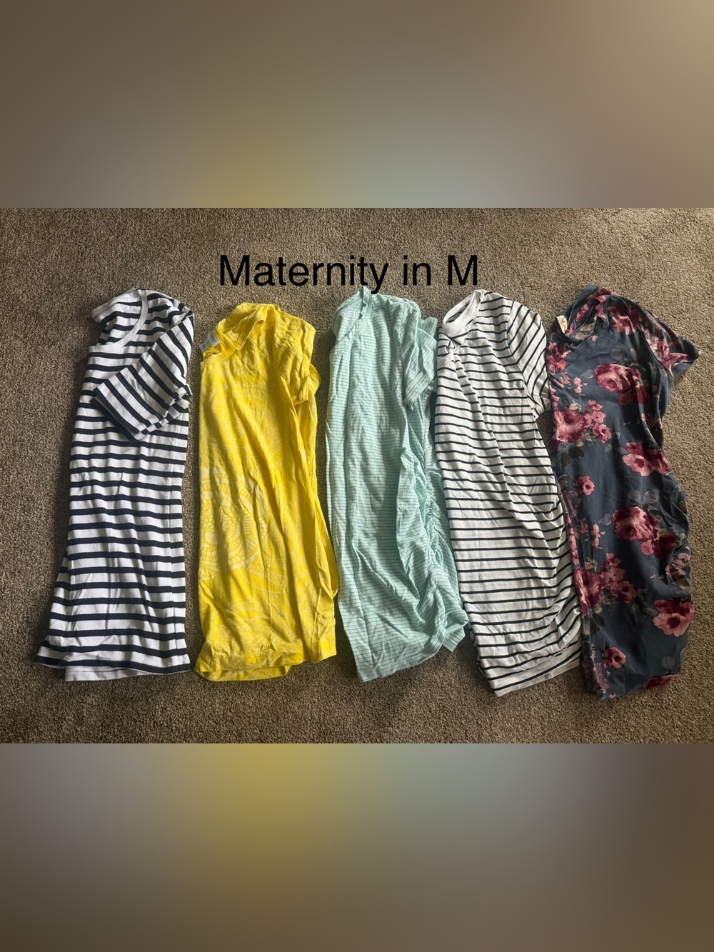 Maternity Short Sleeve bundle- Yellow, Mint, Black/White Stripes all size medium